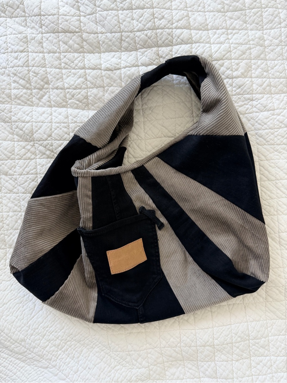 OOAK Handmade Upcycled Zara Denim Velvet Patchwork Hobo Shoulder Bag - Picture 9 of 10